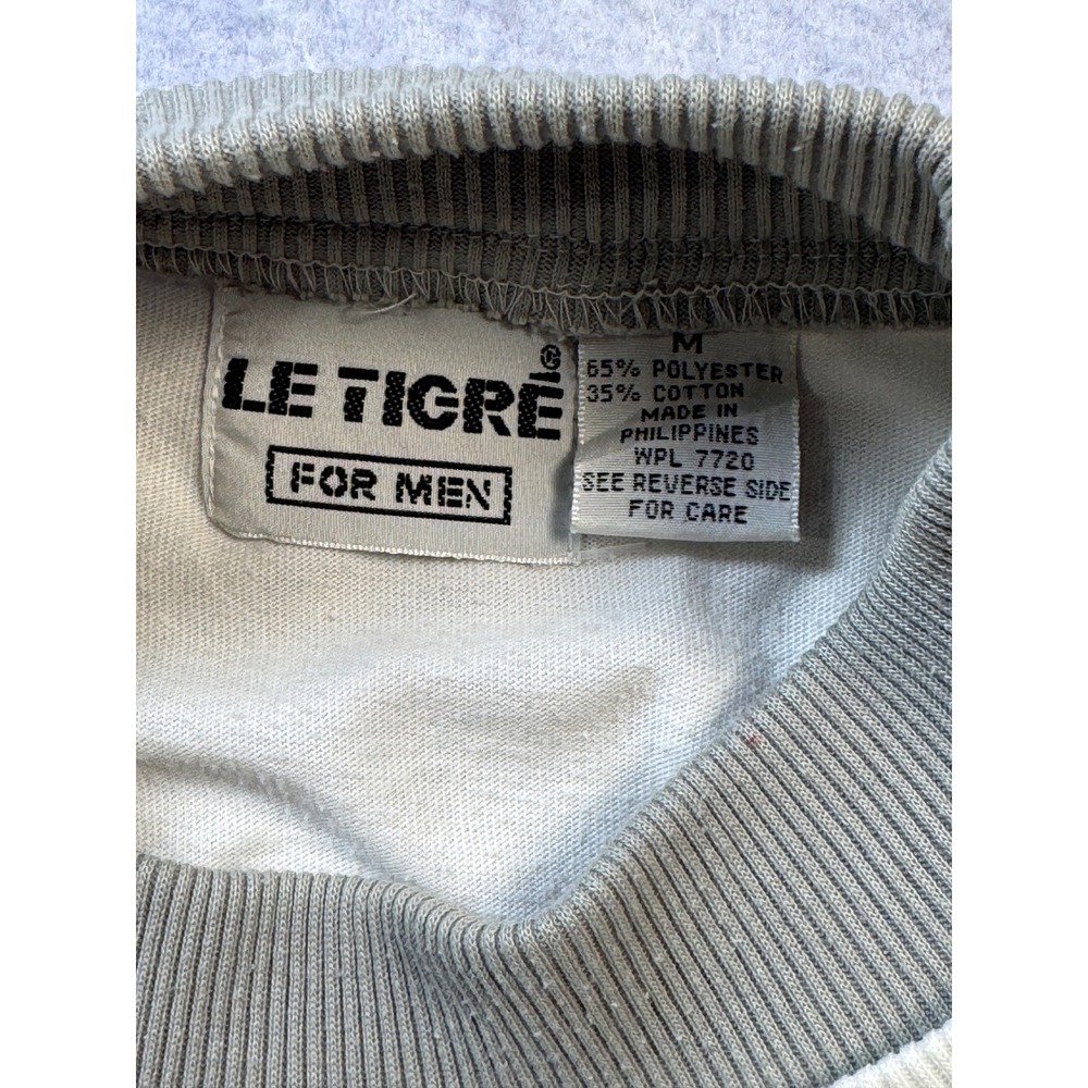 Vintage Le Tigre Mens Colorblock Striped Knit Pocket Shirt Cream Grey Size M - Picture 2 of 7